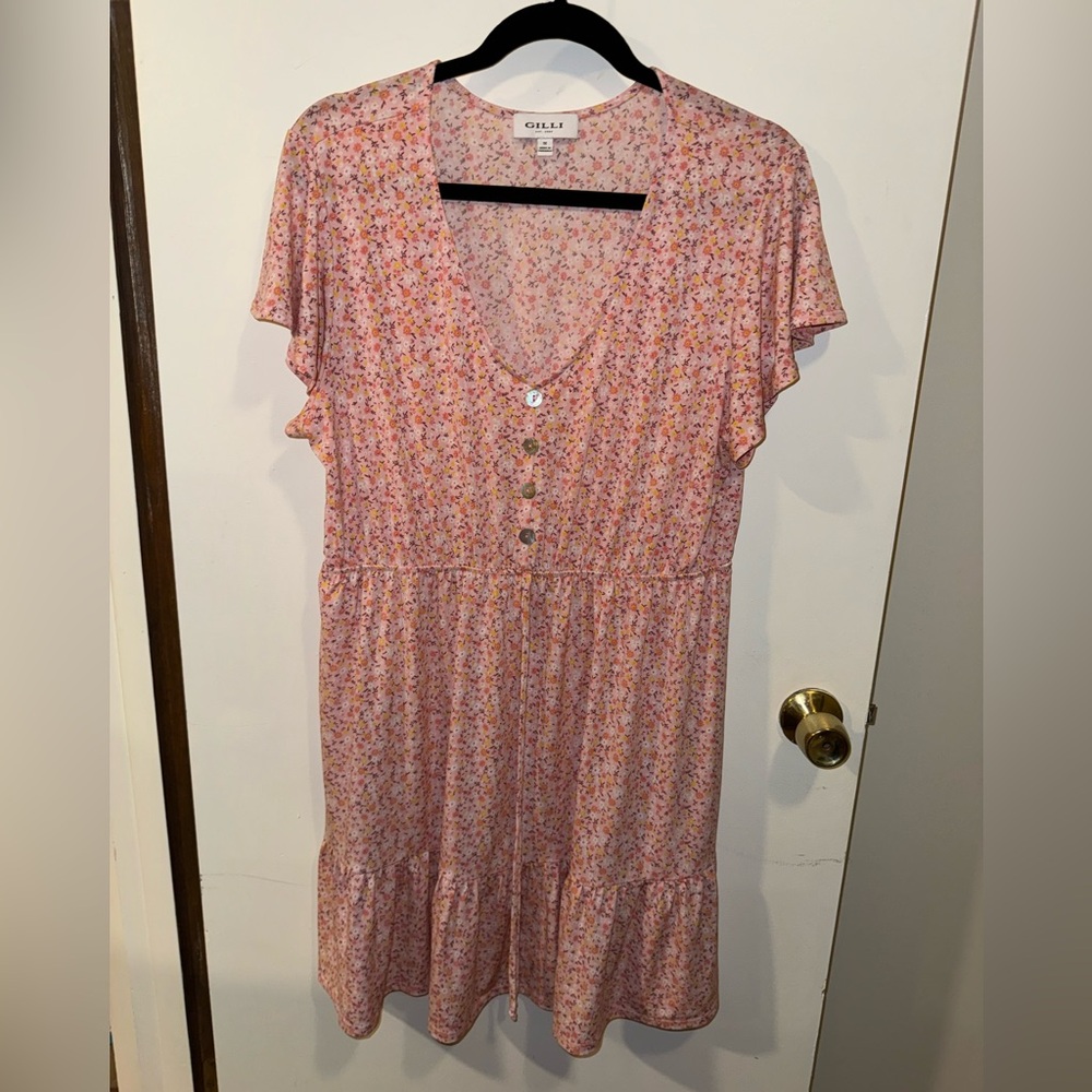 Gilli Brand Ditsy Floral Print Button-Front Mini Dress - Size 1X